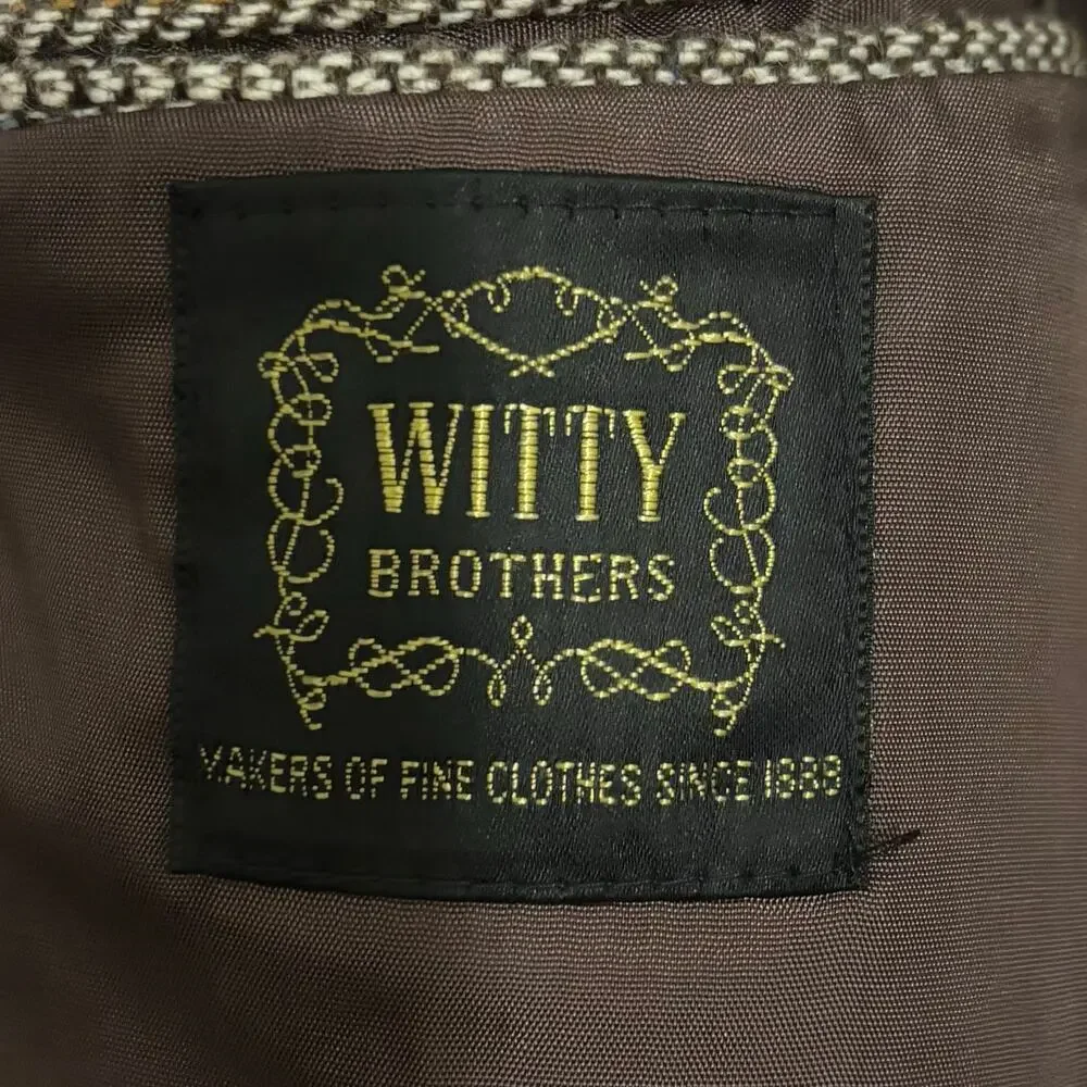 VTG Witty Brothers Herringbone Tweed Wool Blazer Jacket Brown Dark Academia, 42